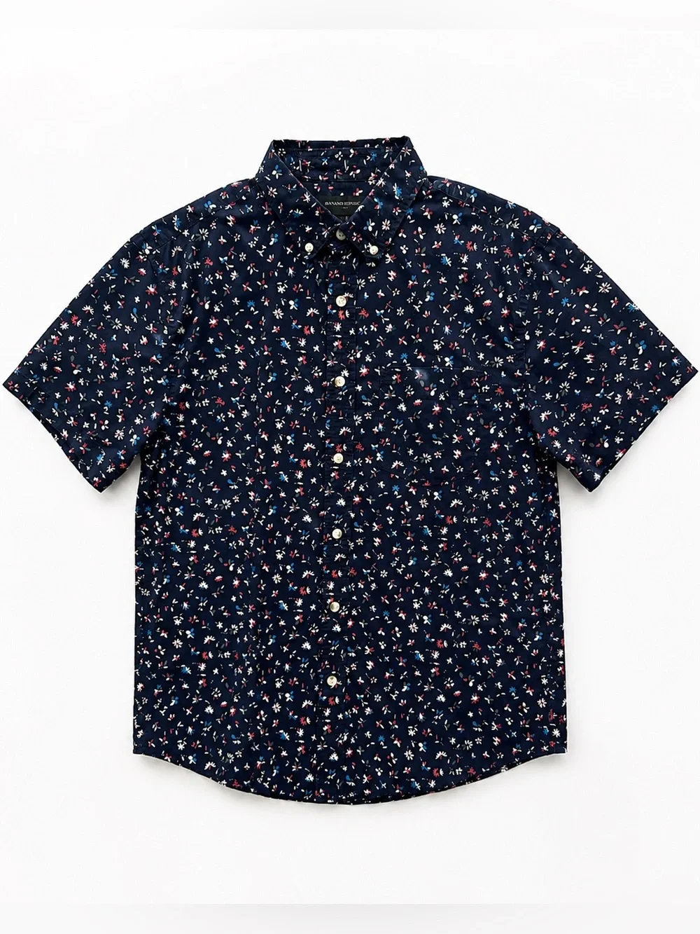 Banana Republic slim fit Navy Floral Short-Sleeve Button-Down Shirt